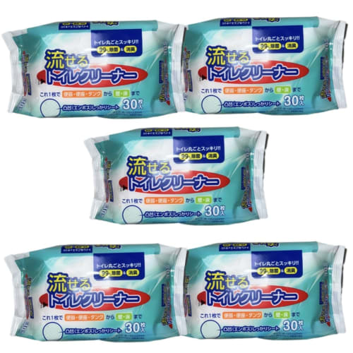 

Daiichi Paper Смываемый очиститель для унитаза, 150 листов (5 пачек по 30 листов), Дезинфицирующие и дезодорирующие чистящие листы с тиснением для унитаза, сиденья,