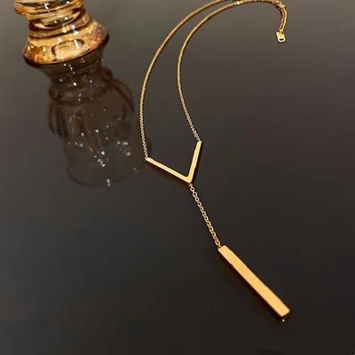 1Pcs Stainless Steel Long Bar Tassel Paragraph V Shaped Collarbone Necklace Female Holiday Party Minimalist Style