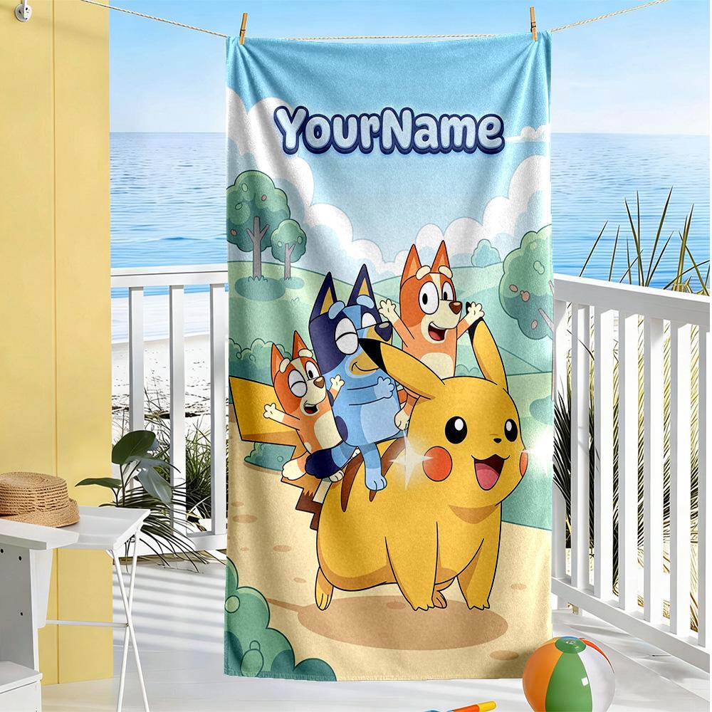 Bluey Customized Name Beach Towel High Absorbency & Quick-Dry Portable for SwimmingBeachCamping Travel Beach AccessoriesGym