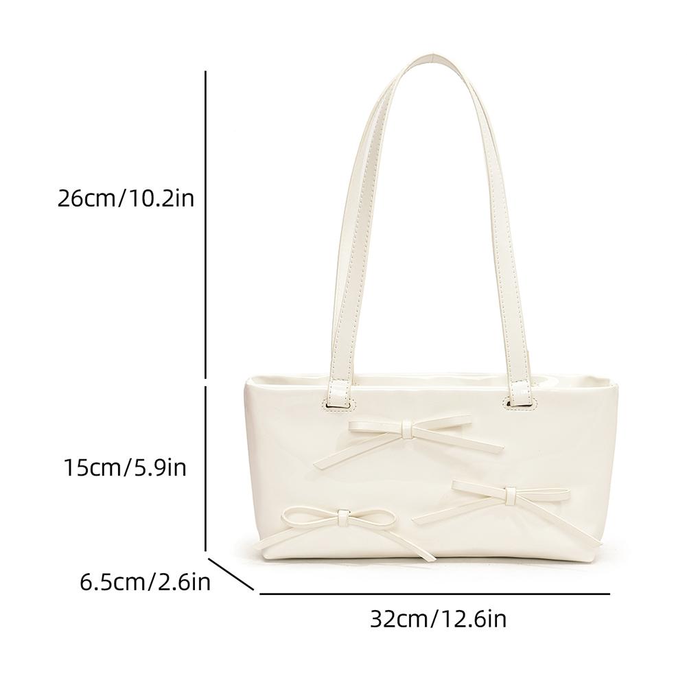Women Simple Underarm Bag PU Leather Bowknot Handbag for Outdoor Travel (White)