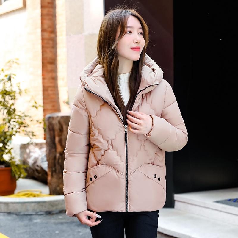 Rhombus  Jacket Women's Hooded Autumn and Winter New Small Fashion Top Short Warm  Jacket