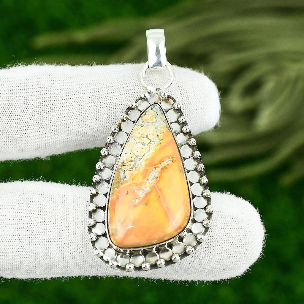 Maligano Jasper Stone Art Deco Birthday Bezel Pendant Jewelry Sterling Silver