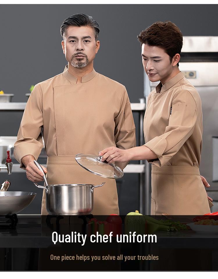 Men's Long Sleeve Elastic Waterproof Chef Uniform for Autumn/Winter - Ideal for Hotel, Restaurant, Hot Pot, BBQ, Canteen, and Bakery Kitchens.