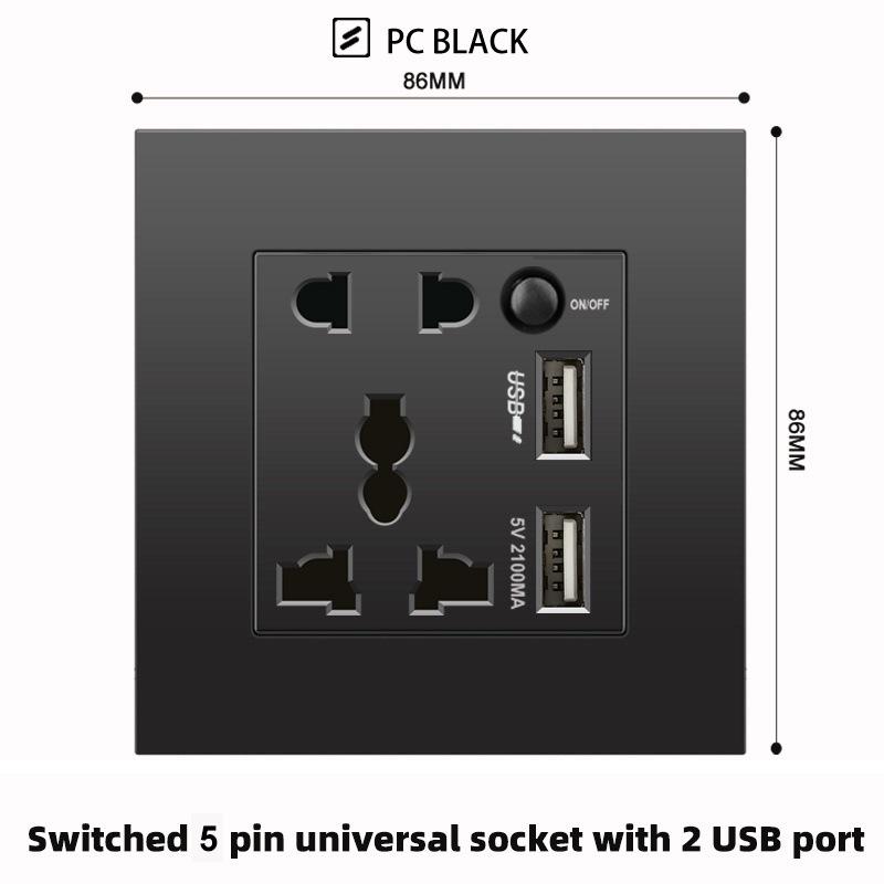British 13A Socket with USB-C Fast Charging, Hong Kong & Macau Version, Black 3-Hole Square Pin 86 Panel