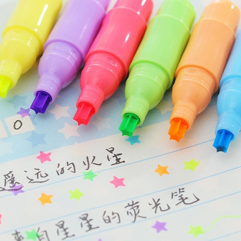 6Pcs/lot Mini Star Fluorescent Highlighter Pens Water Color Marker Pen Lovely Material Escolar Schoo