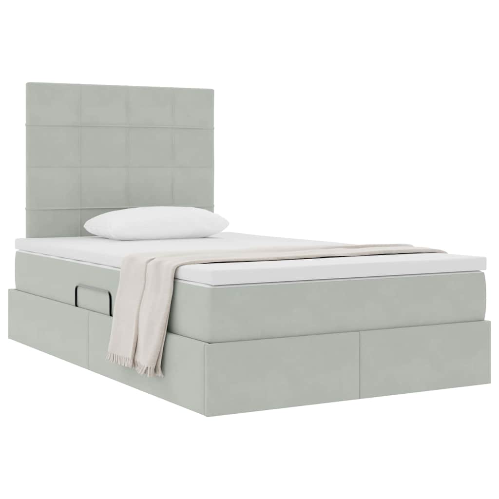 Storage Bed with Mattress Light Grey 120 x 200 cm Velvet