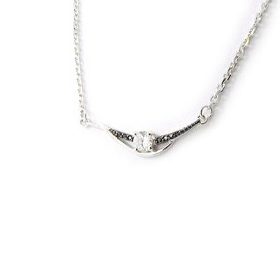 [I1154] - Silver Necklace 'Scarlett' Black White (rhodium-plated) - 20x5 Mm