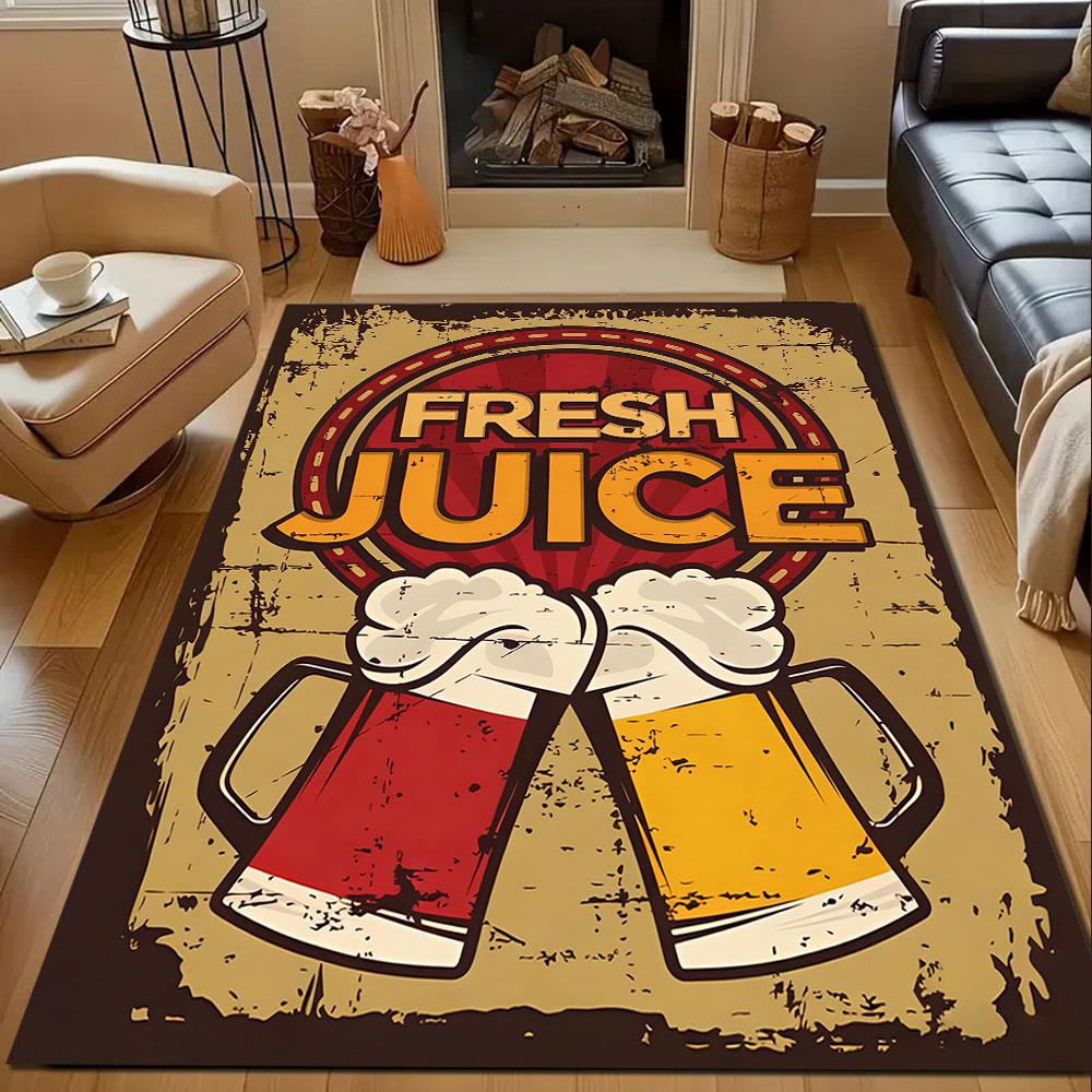 Frischsaft Vintage Bier Design Gemusterter Teppich, rutschfeste Matte geeignet für Wohnzimmer- und Schlafzimmer-Sofas