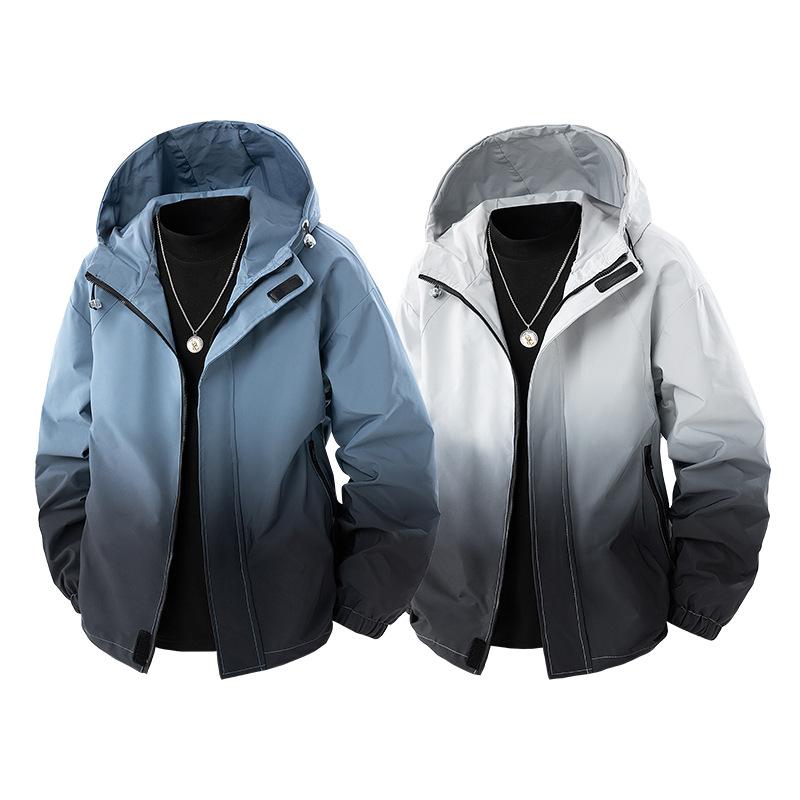 Versatile Coat Minimalist Hooded Jacket Men Gradient Loose Workwear Outdoor Waterproof Windproof Rushing Jacket Men Breathable Work Casual Jacket