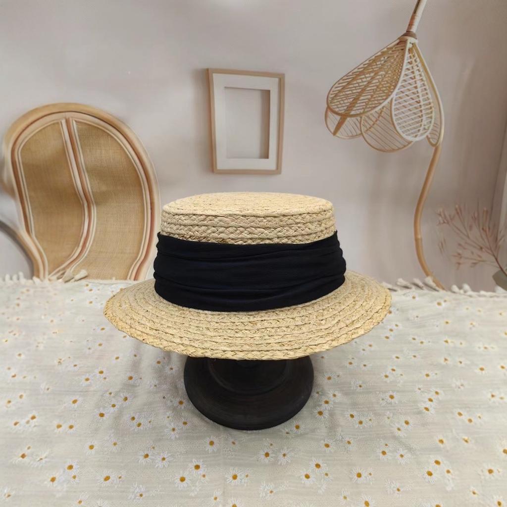 Dale Lafite Straw Hat Spring French Flat Top Hat Woven British Holiday Sun Hat Sunscreen Top Hat