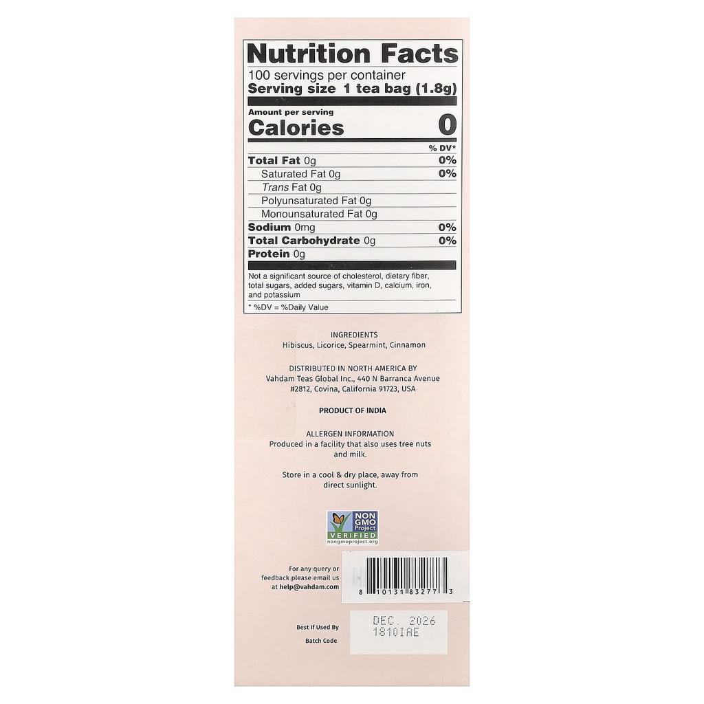 VAHDAM India, Infusions, Herbal Tea, Healthy Hibiscus, Caffeine Free, 100 Infusion Bags, 180g (6.35oz)