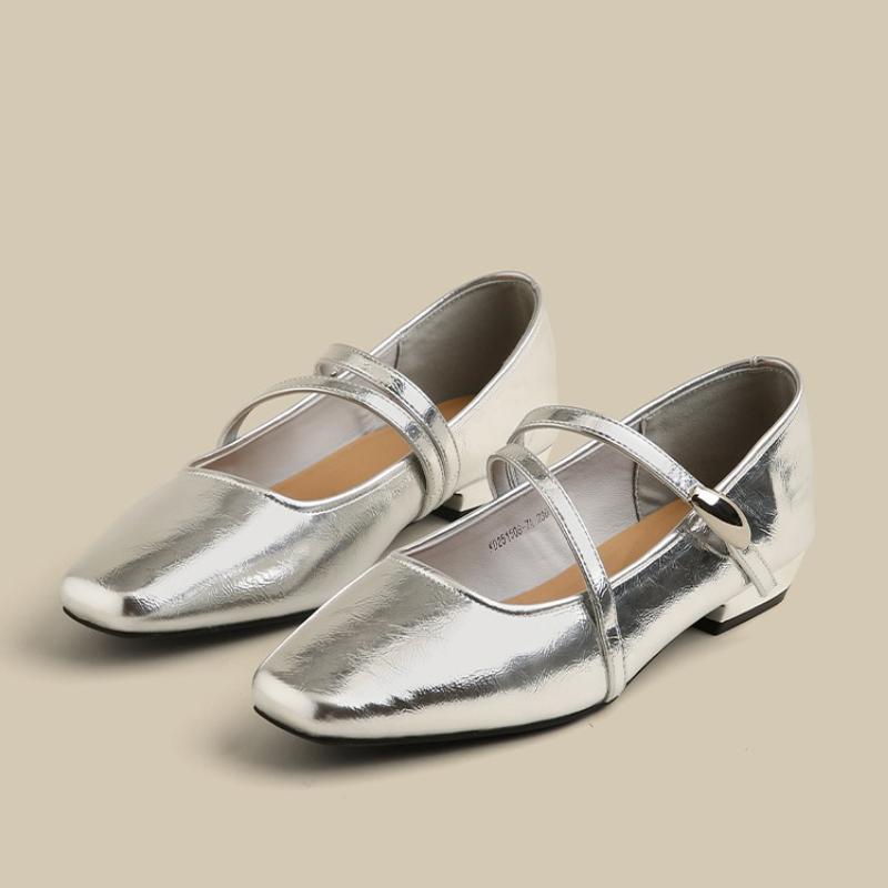 Mary Jane Single Shoes Women's Spring New Temperament Square Toe Shallow Mouth One Strap Soft Sole Flat Shoes