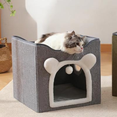 Large Cat Bed Foldable and Easy To Clean Double Layered Cats Nests Winter Warmth Semi Enclosed Pet Nest Removable Kennel Nest