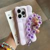 Cartoon Lattice 3D Block With Bead Lanyard Phone Case For iPhone 18 17 16 15 14 13 Pro Max Candy Color Shockproof Soft TPU Cover
