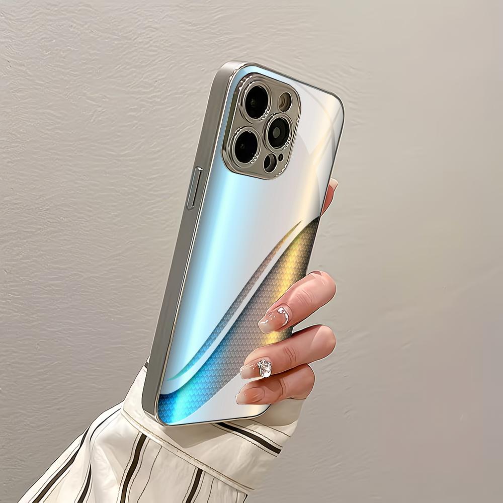 Gradient blue light electroplated silver glass phone case suitable for iPhone 17 16 15 14 13 12 11Pro/Max/Plus scratch resistant