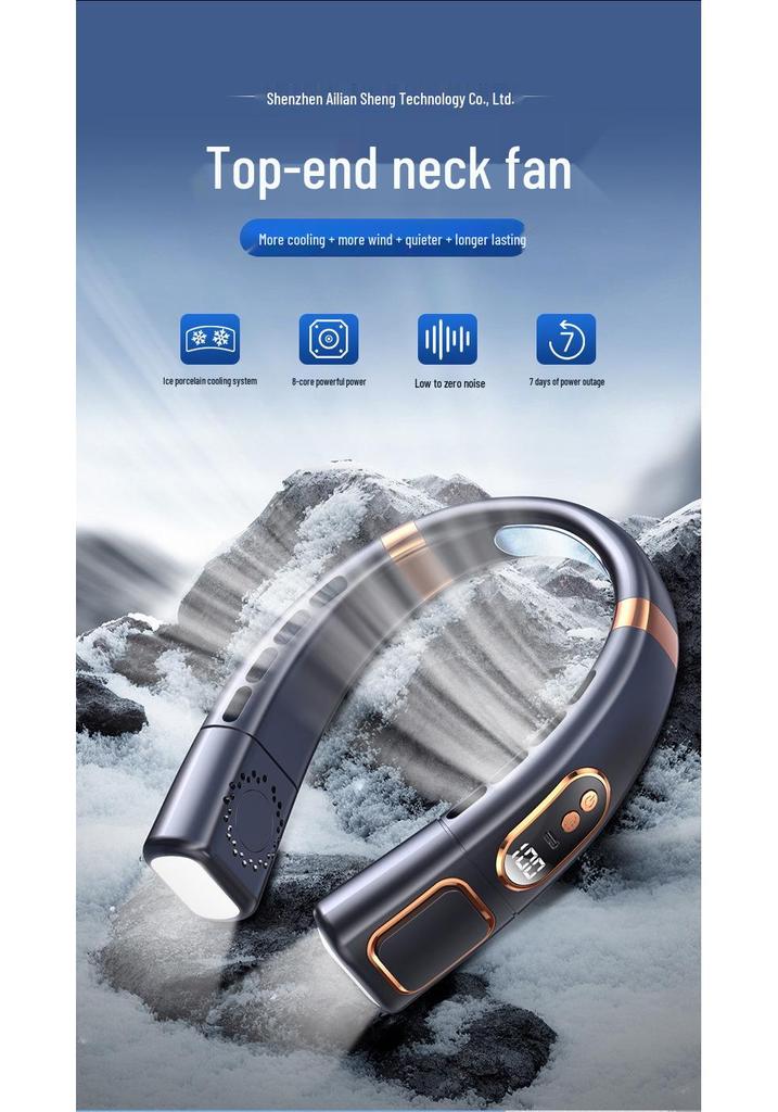 USB Rechargeable Portable Neck Fan: Leafless Mini Turbine Design for Outdoor Use
