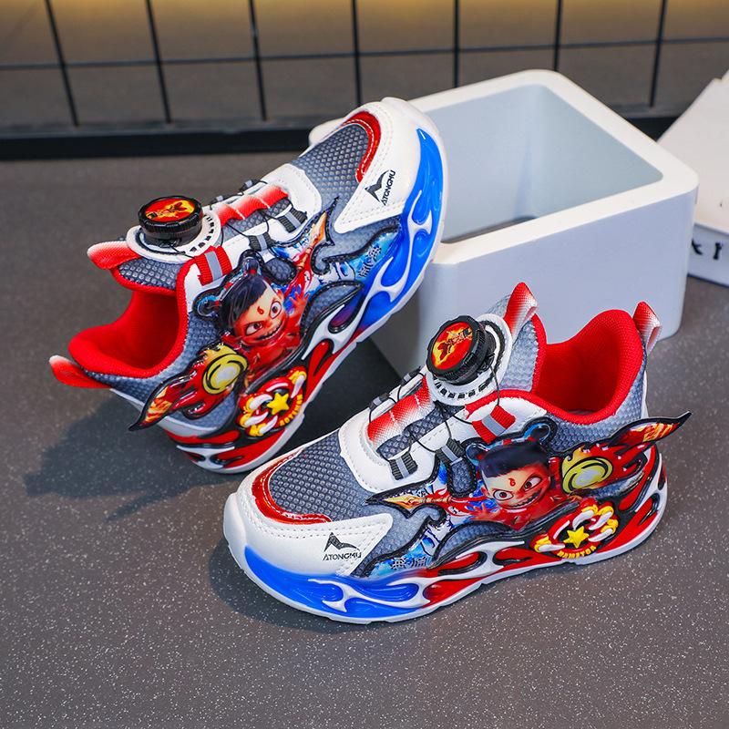 

Children s lights single net double net sports shoes light button luminous casual shoes boys and girls cartoon tide shoes Putian shoes 34
