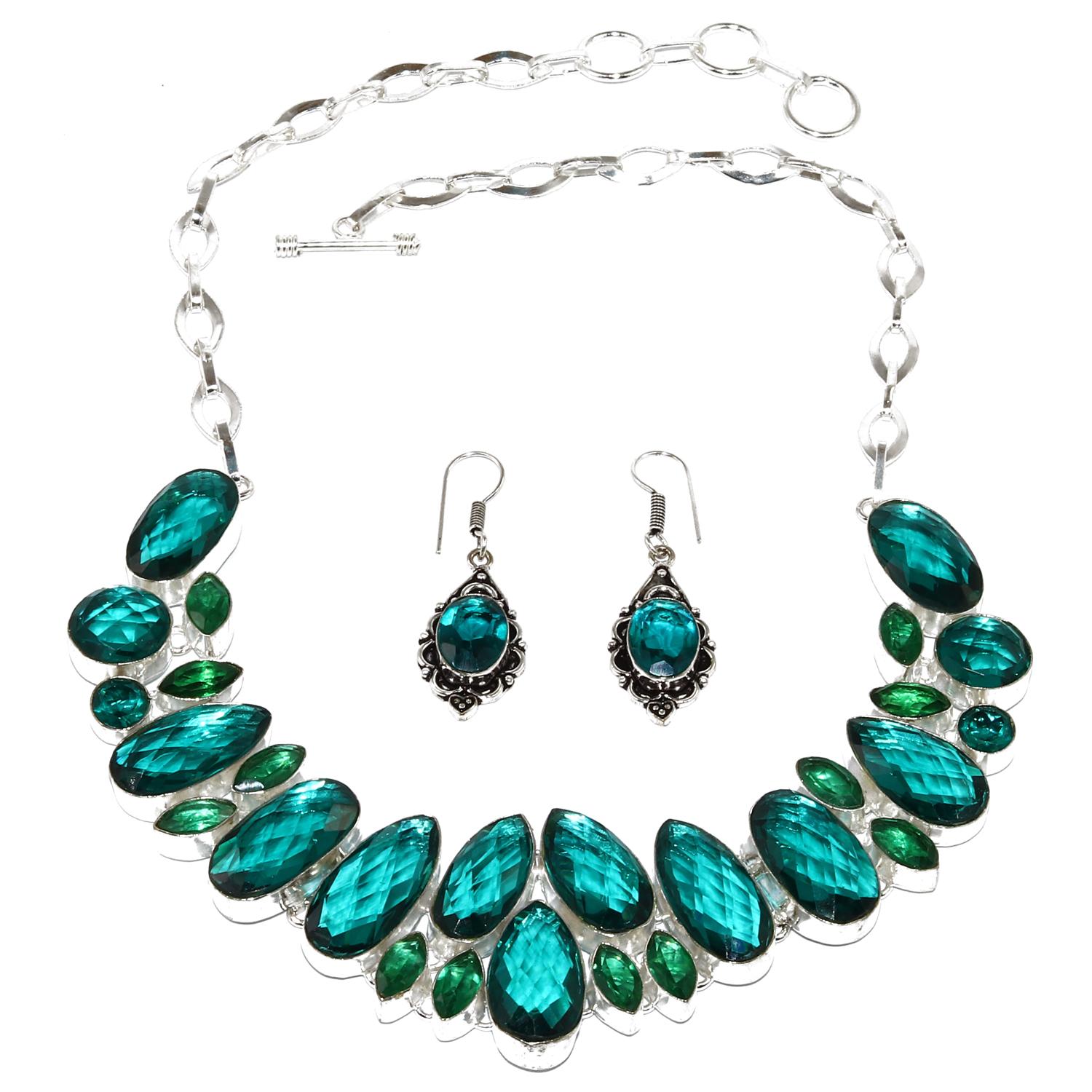 

Размер Hugh Facited Chrome Diopside Handcrafted Jewelry ожерелье серьги 16-18