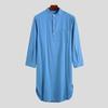 Männer Lange Hemden Muslimischen Hemd Einfarbig Stehkragen Langarm Lose Vintage Casual Männer Kleidung Streetwear Retro Herren Roben
