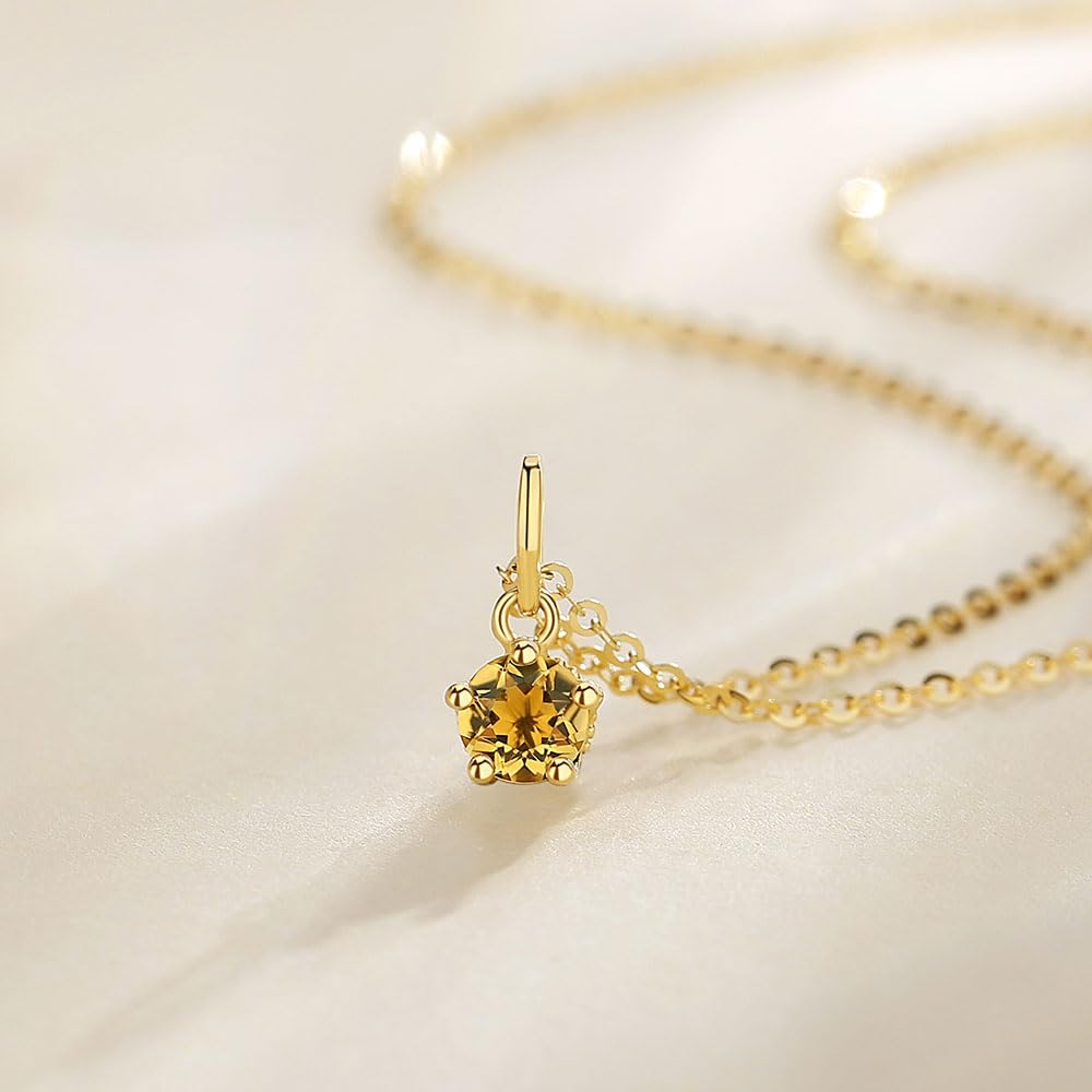 FANCIME Natural 18K Yellow Gold November with Silver Brand Anniversary Gift Wrapping Included Women's Necklace, Citrine, Pendant, Birthstone, Chain,