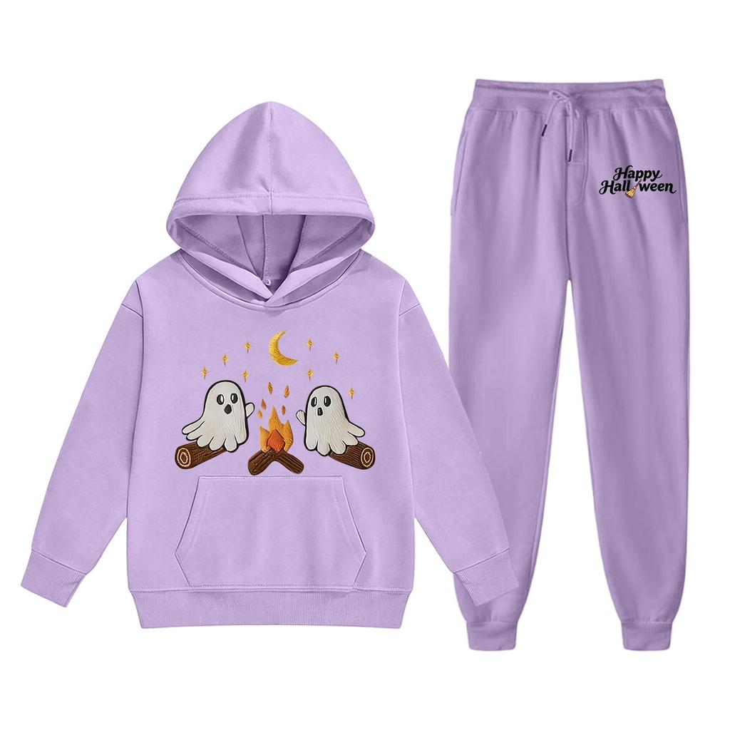 Kids Hoodie and Pants Set Halloween Print Pullover Sweatshirt with Hood Long Sleeve Top and Elastic Waist Bottoms for Children