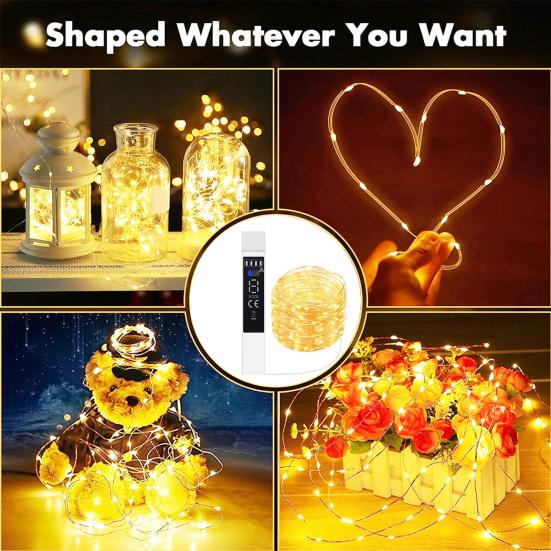 Rechargeable Fairy Lights 10/20m 200 LED String Lights with Remote Control Timer 8 Modes Warm White USB Fairy Lights for Wedding Christmas Party Decor