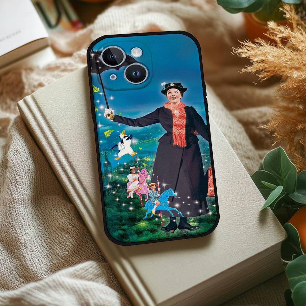 Mary P-Poppins Phone Case For IPhone 1716 15 14 13 Pro Max 11 12 Mini X Xs XR Black Silicone Cover