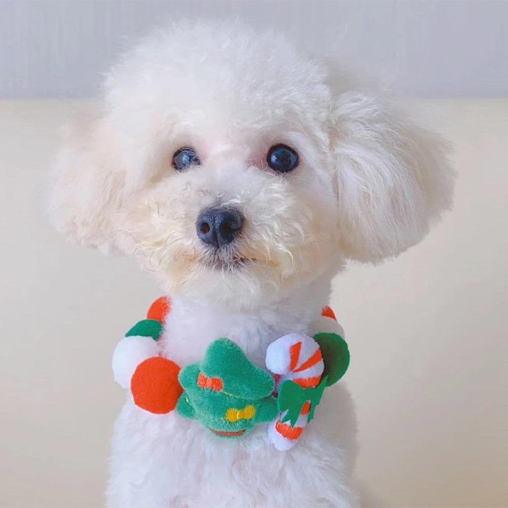 2pcs Soft Christmas Cat Collar Adjustable Dog Bib Decorative Chain Pet Ball Collar  Party