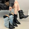 Mode Herbst/Winter 2025 Neue Nische Western Denim Stiefeletten Feminin Spitz Zehen Schleife Ärmel Blockabsatz Stiefel