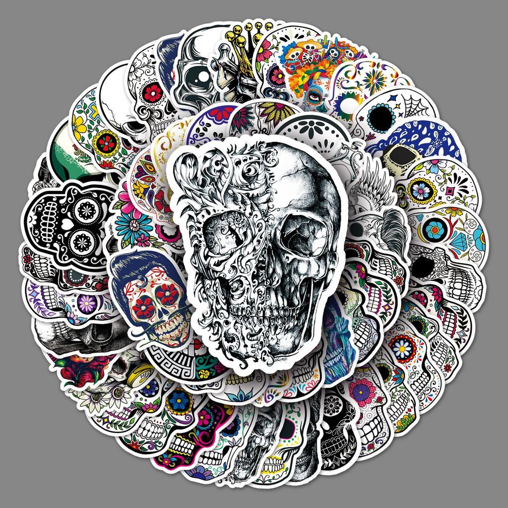 50 Colorful and Terrifying Skull Halloween Personalized Luggage, Refrigerator, Car, Scooter, Mobile Phone Graffiti Stickers