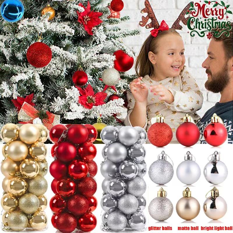 24Pcs 3cm Christmas Balls Xmas Tree Ornaments Hanging Pendants Home Party New Year  2025 Decor Gift