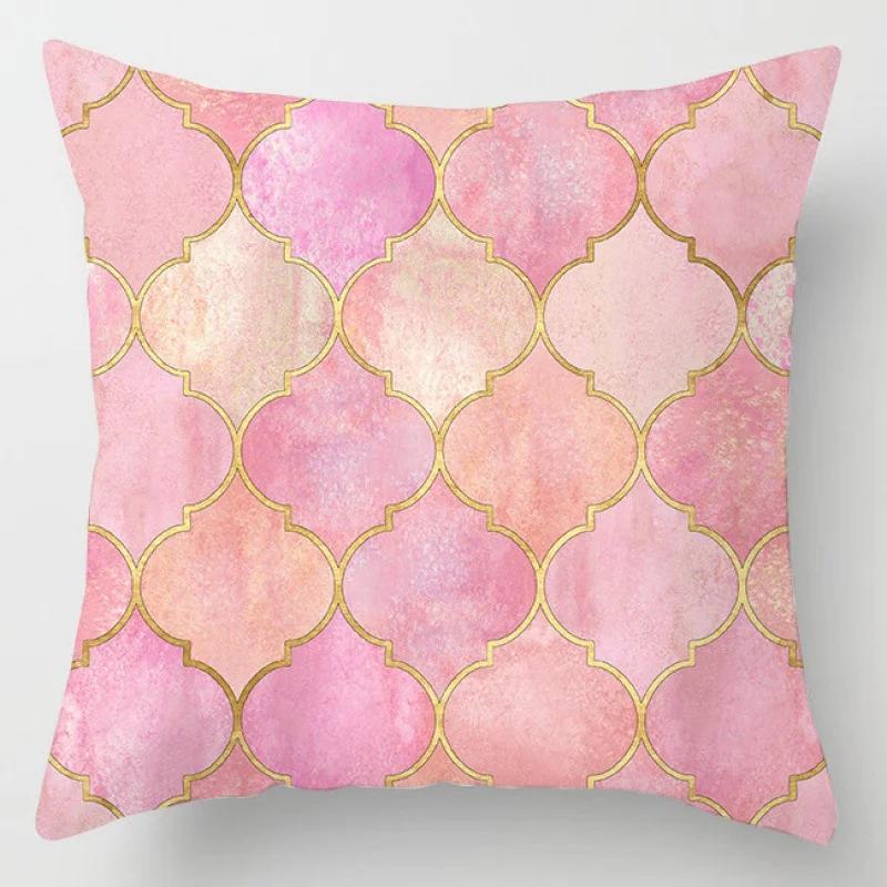 Pink Marble Polyester Pillowcase Leather Leaf Flower Cushion Cover Living Room Home Decoration Sofa Geometric