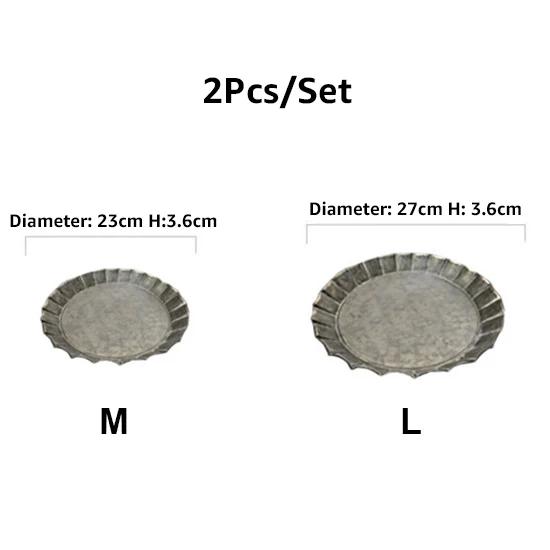 Unique Floral Rim Handcrafted Vintage Antique Metal Tray Ribboned Round Iron Tray Rustic Retro Tray for Home Church Wedding