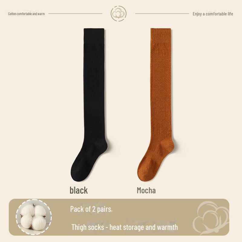 Chaussettes montantes en coton pour femmes: Longueur cuisse, Chaud, Antidérapant, Design sans armatures pour le printemps et l'automne