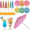 Tropical Palm Tree Paper Umbrella Cocktail Picks Fruit Food Picks Cupcake Toppers for Hawaiian Birthday Wedding Beach Party Decorations