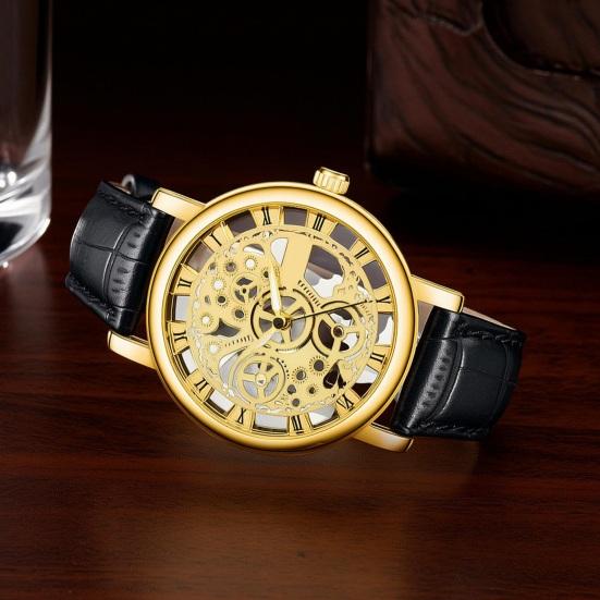 Vintage Men Watch Hollow Round Dial Faux Leather Strap Casual Formal Watch Accurate Quartz Wristwatch Fashion Jewelry Gift