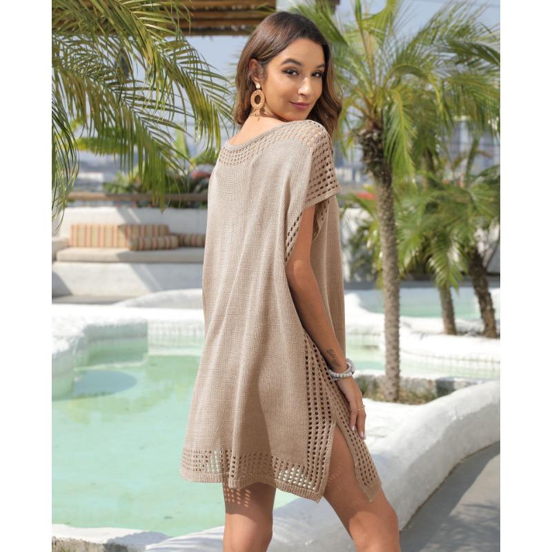 Velké letní dámské zahalené šaty s výstřihem do V, s dutým sestřihem, volné šaty na dovolenou k moři, plážové šaty