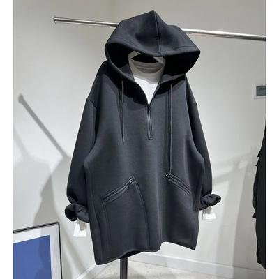 Sudadera Oversize Holgada de Largo Medio con Bolsillo para Mujer con Otoño Media Cremallera con Capucha Casual Holgada Color Sólido Jersey