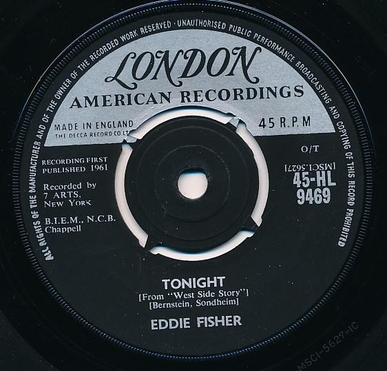 

7-дюймовая пластинка EDDIE FISHER Tonight 45HL9469 London Records 1961 UK Pop Б/у