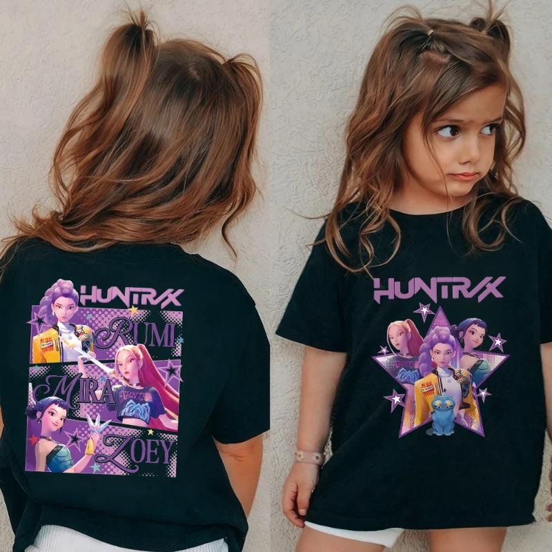 

K-pop Охотник на демонов Мультяшный Аниме Принт Круглый вырез Модный Повседневный Летний Удобный Детская Футболка 140