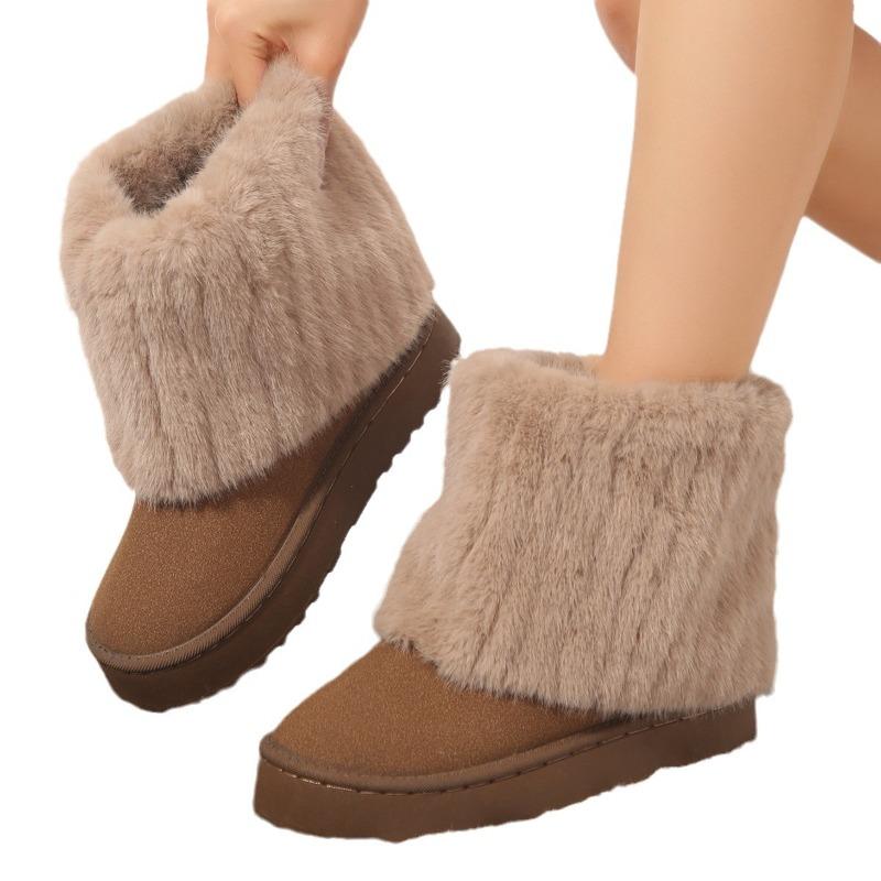 Plus Size Thick-Sole Height-Boosting Slip-On Fleece-Lined Thickened Snow Boots 2025 Fall/Winter New Arrival Women's Shoes