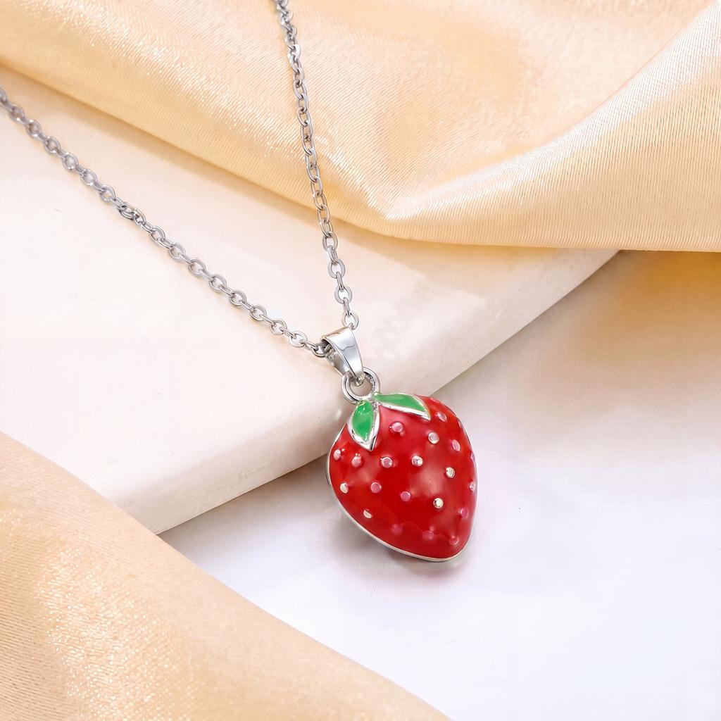 Strand Fruit Strawberry Sweet Necklace Accessory Women's Simple Luxury High Titanium Steel Collar Chain