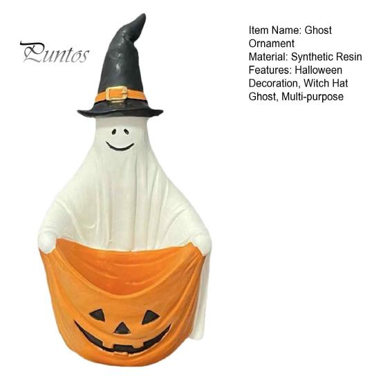 Pumpkin Element Ghost Decor Halloween Witch Hat Figurine, Pen Holder Desktop Storage Organizer Candy Container, Tabletop for Holiday Party Handcrafted