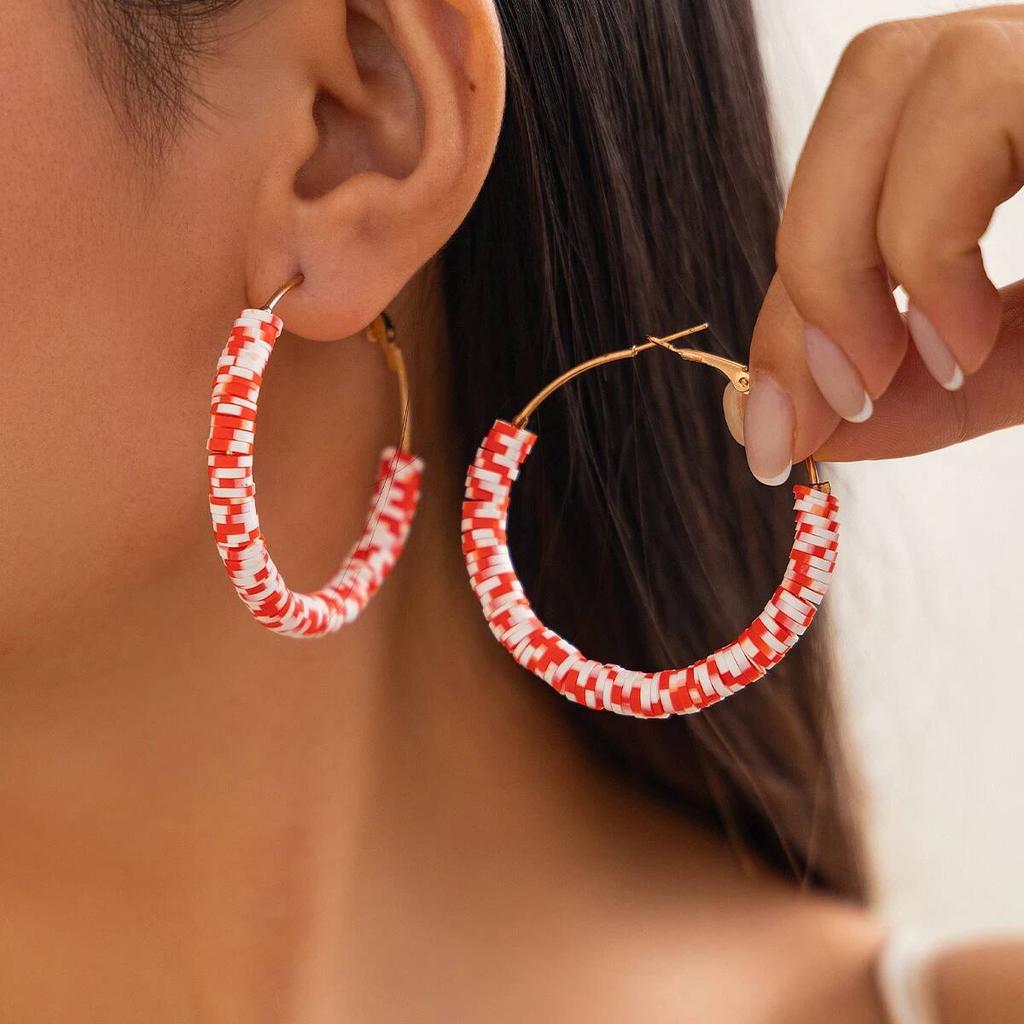 Salircon 10 Styles Romantic Cute Colorful Soft Pottery Hoop Earring Women Fashion Christmas Tree Snowman Series Ear Jewelry Gift