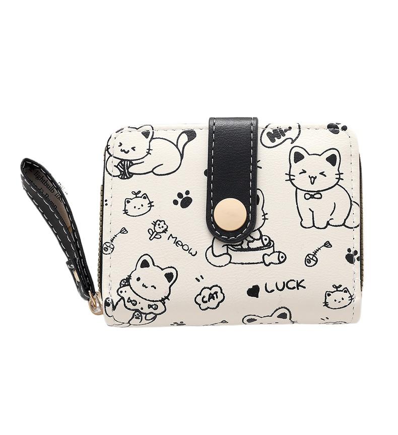 Simple and cute kitten lady buckle change bit portable belt female multi-function short wallet wallet card bag