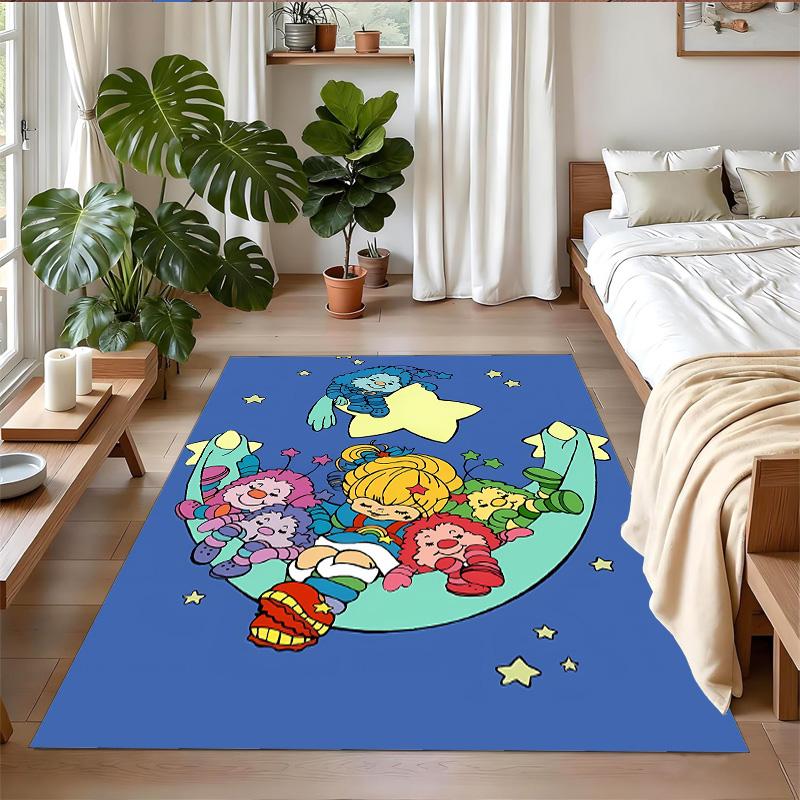 Anti‑Slip Crystal Velvet Floor Rug, Rainbow Brite Design Carpet for Indoor Living Bedroom Home Decoration