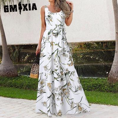 Abiti casual con scollo a U senza maniche con stampa floreale primavera estate moda donna