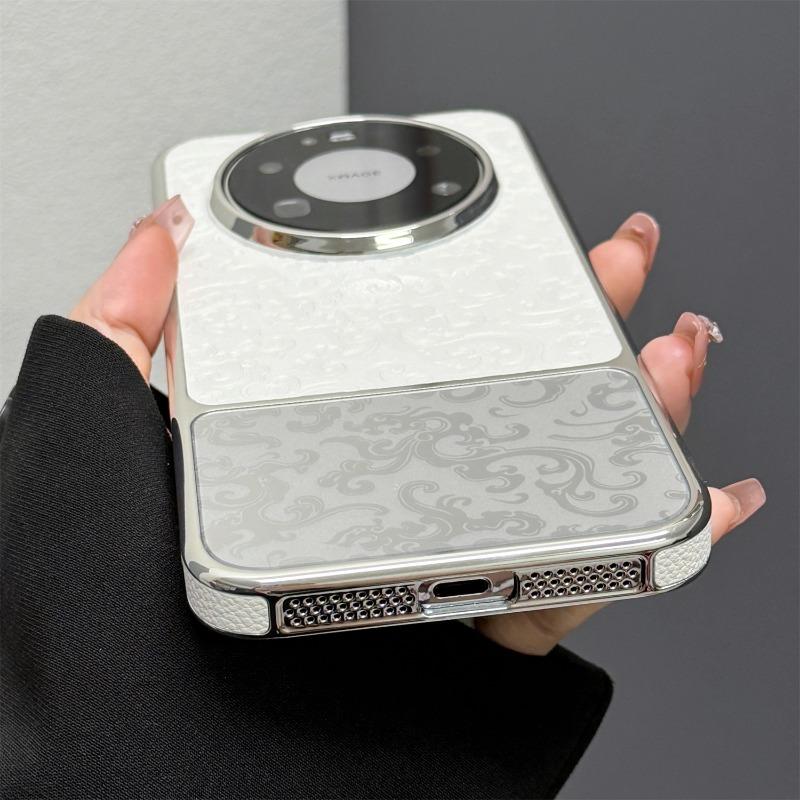 For Huawei Nova 15 Max Case Simple Flower Print Relief PU Vegan Leather Splicing Electroplated  PC Lightweight Hard Phone Cover