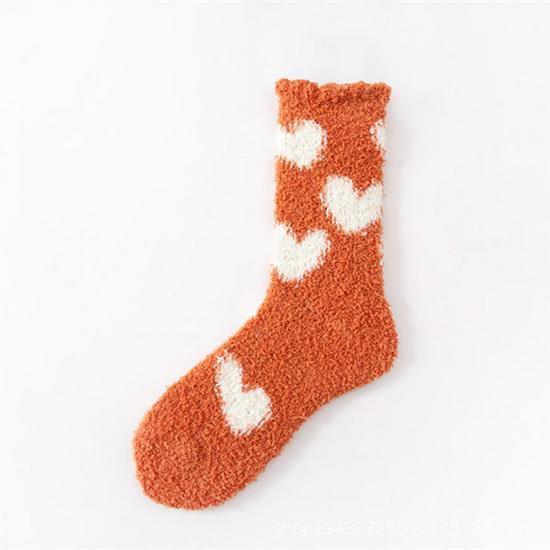 Warm Coral Fleece Women's Socks - Autumn & Winter Love Heart Non-Shedding Floor Socks for Home & Postpartum Comfort.