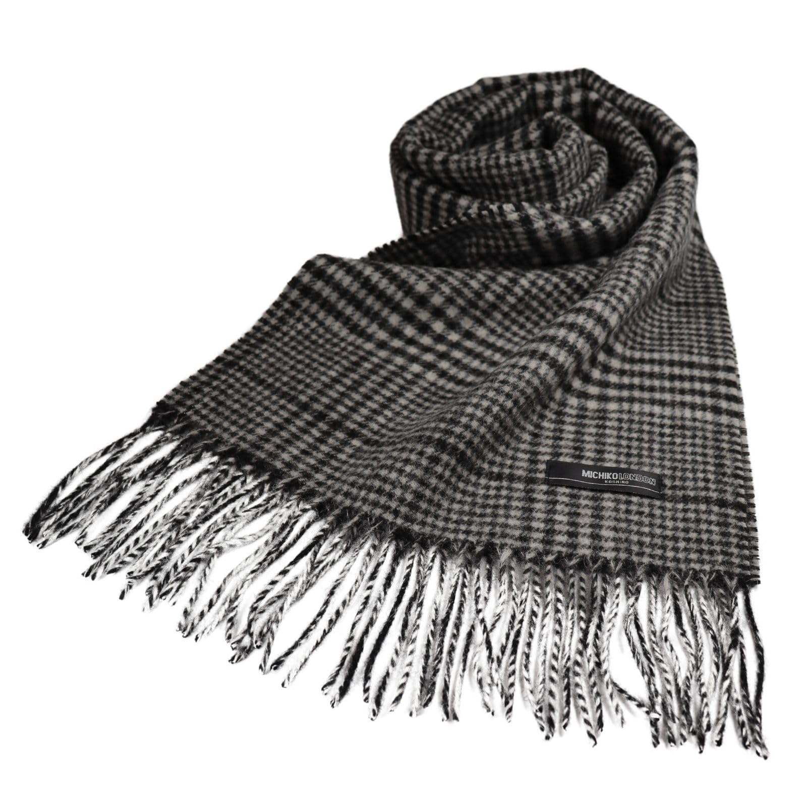 

Michiko London INNER MONGOLIA Wool 168cm x Glen Black and White Scarf, Gift, Present, Size Approx. 31cm, Approx. 8cm, MKM-003, Plaid,